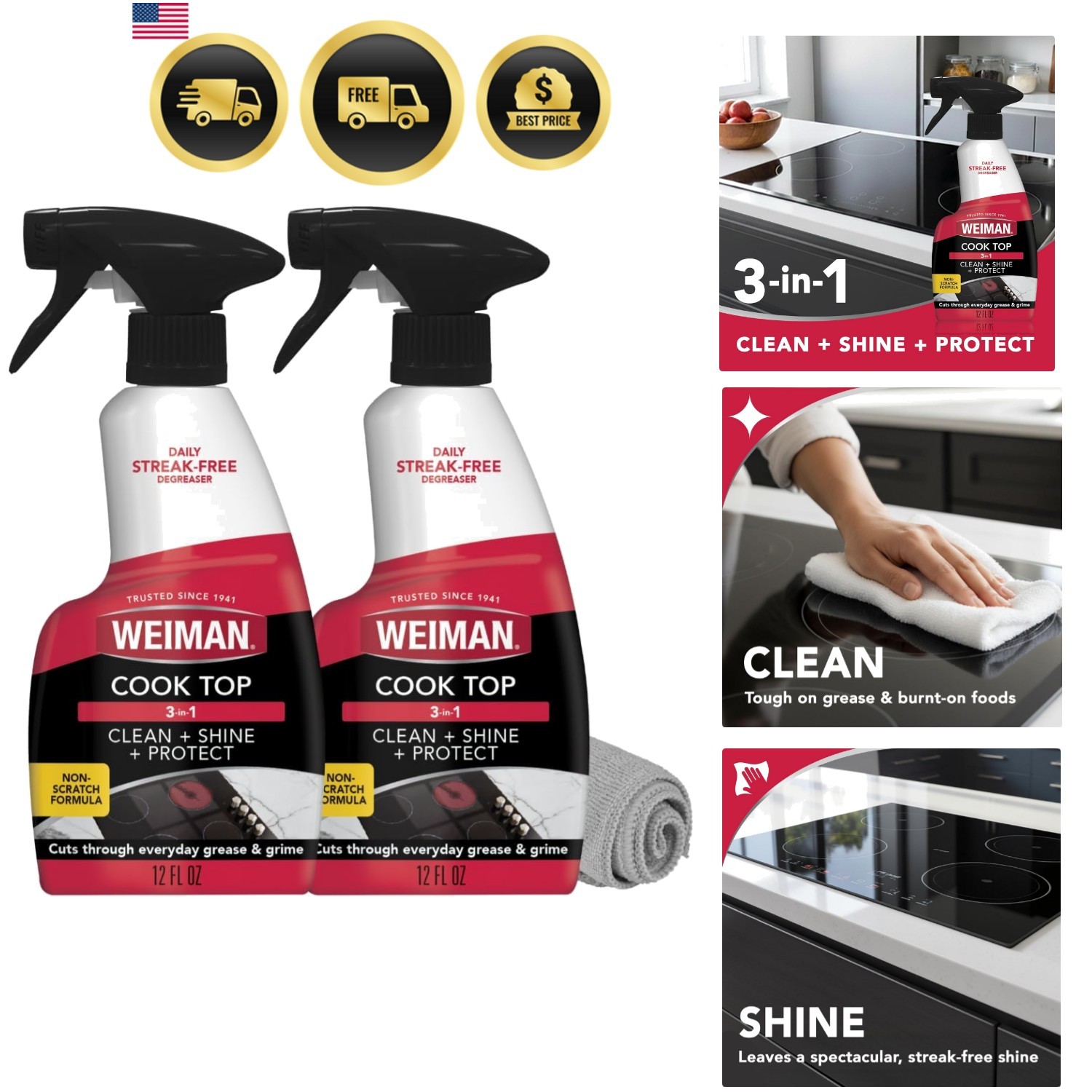 2-Pack Cooktop Cleaning Spray & Microfiber Cloth – Cooktop & Oven Cleaner for…