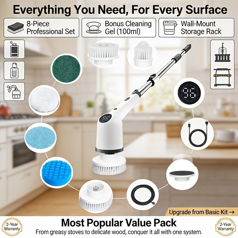 8 in 1 Electric Spin Scrubber for Bathroom, Tub, Tile, Kitchen FREE SHIPPING USA