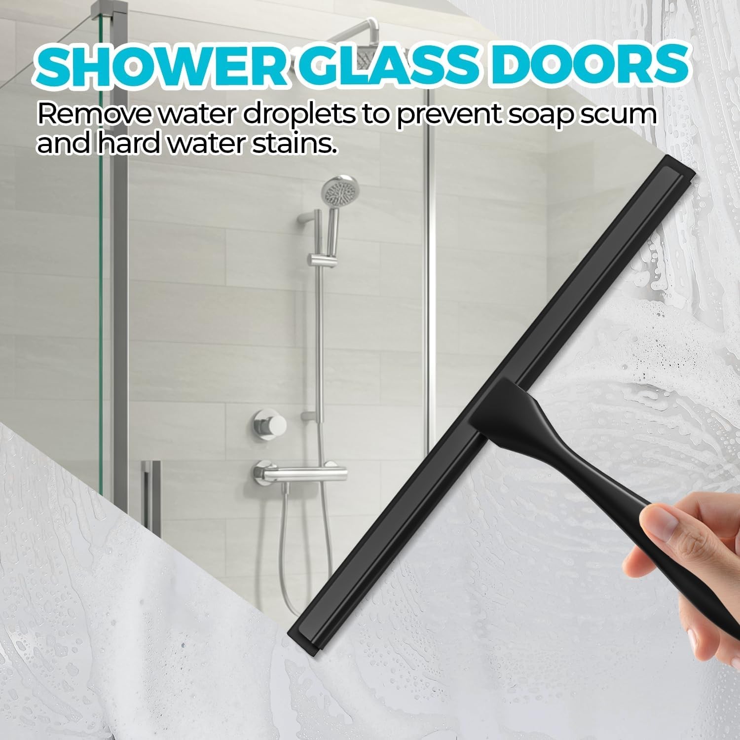 2PACK All-Purpose Shower Squeegee for Doors, Tile 10 Inch, Black