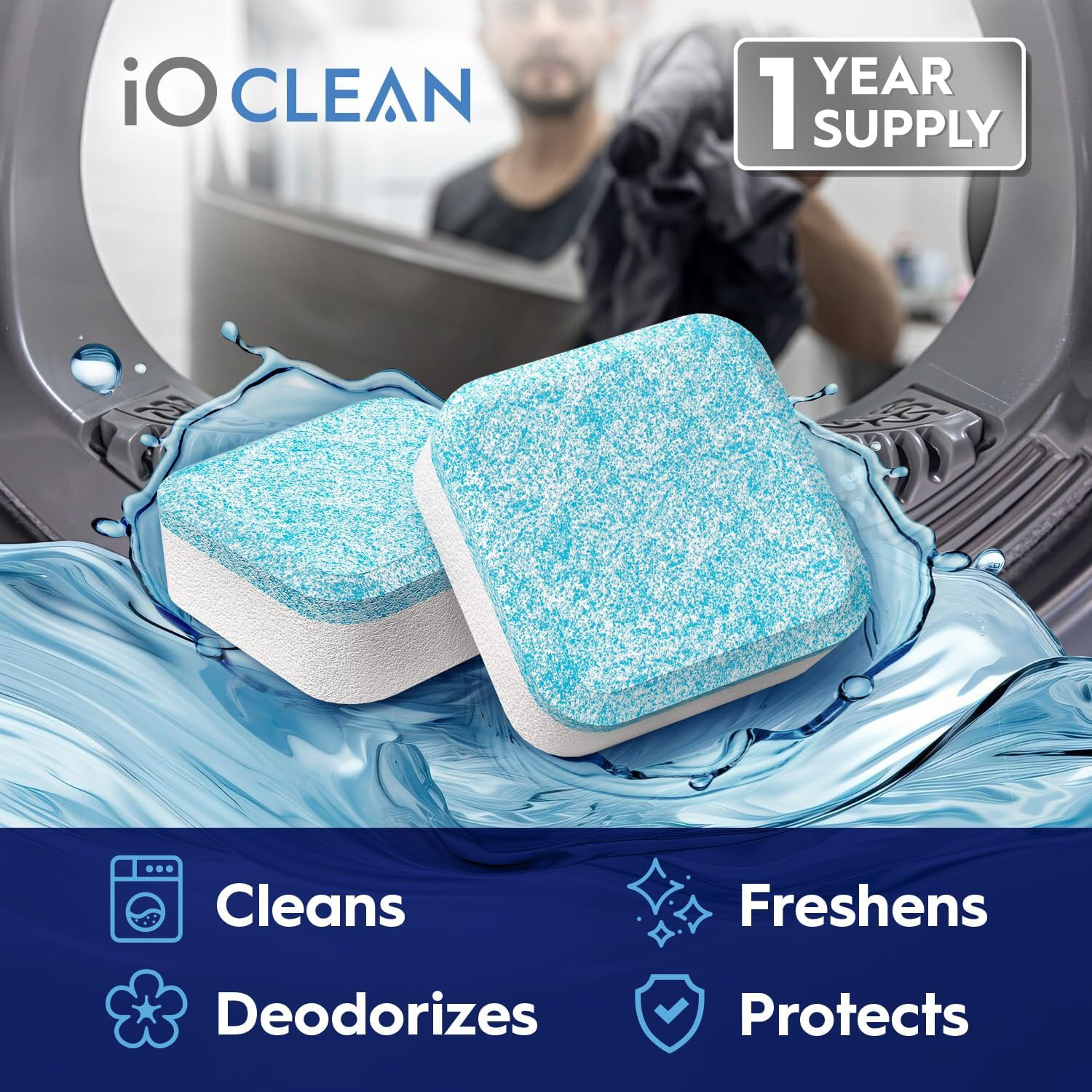 Io CLEAN Washing Machine Cleaner Descaler Tablets, 24 Count (1 Year Supply) – De