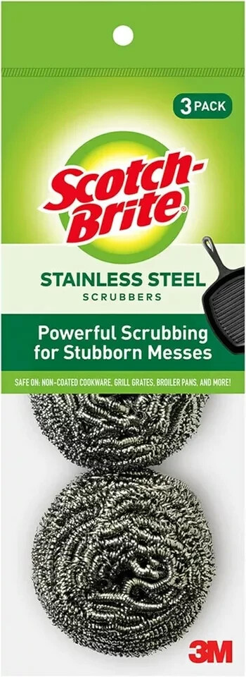 Scotch-Brite Stainless Steel Scrubber, Dish Scrubbers for Cleaning 3 Scrubbers