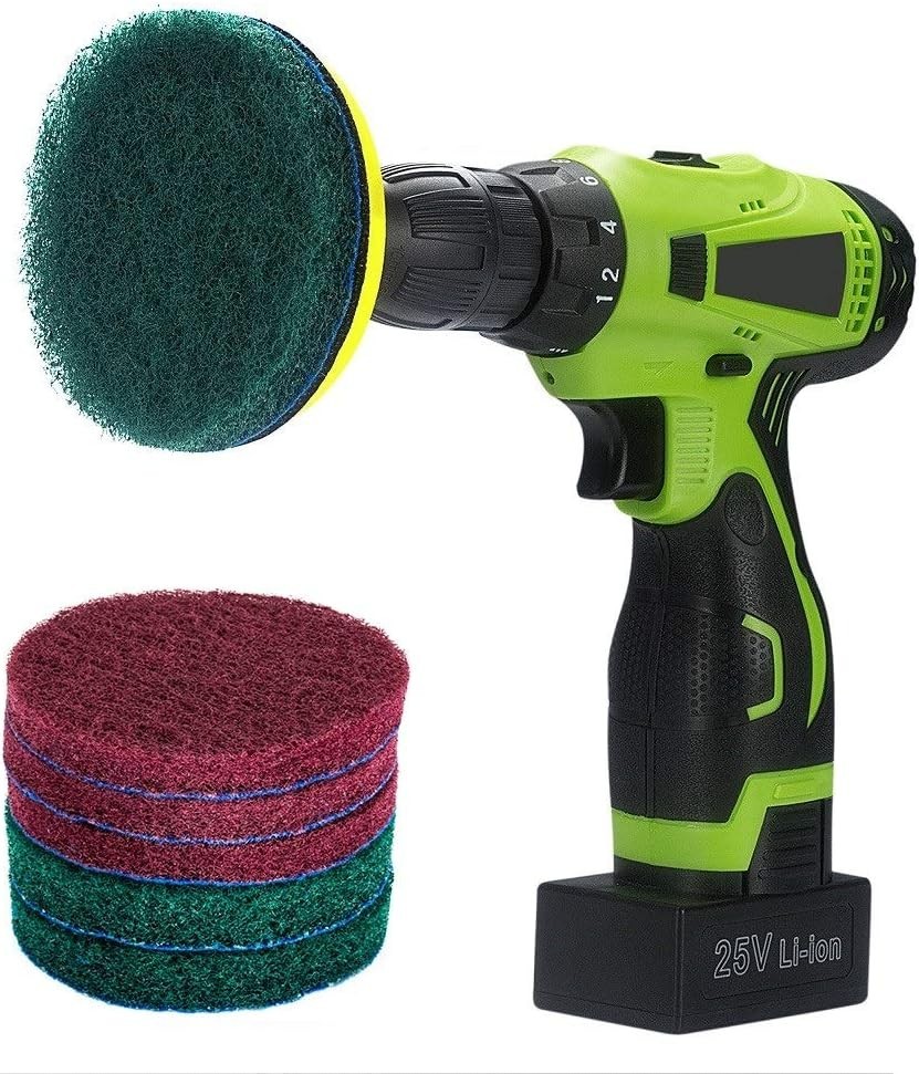 Kichwit 4 inch Drill Brush Scrubber Cleaning Kit Scouring Pads Attachment Tool