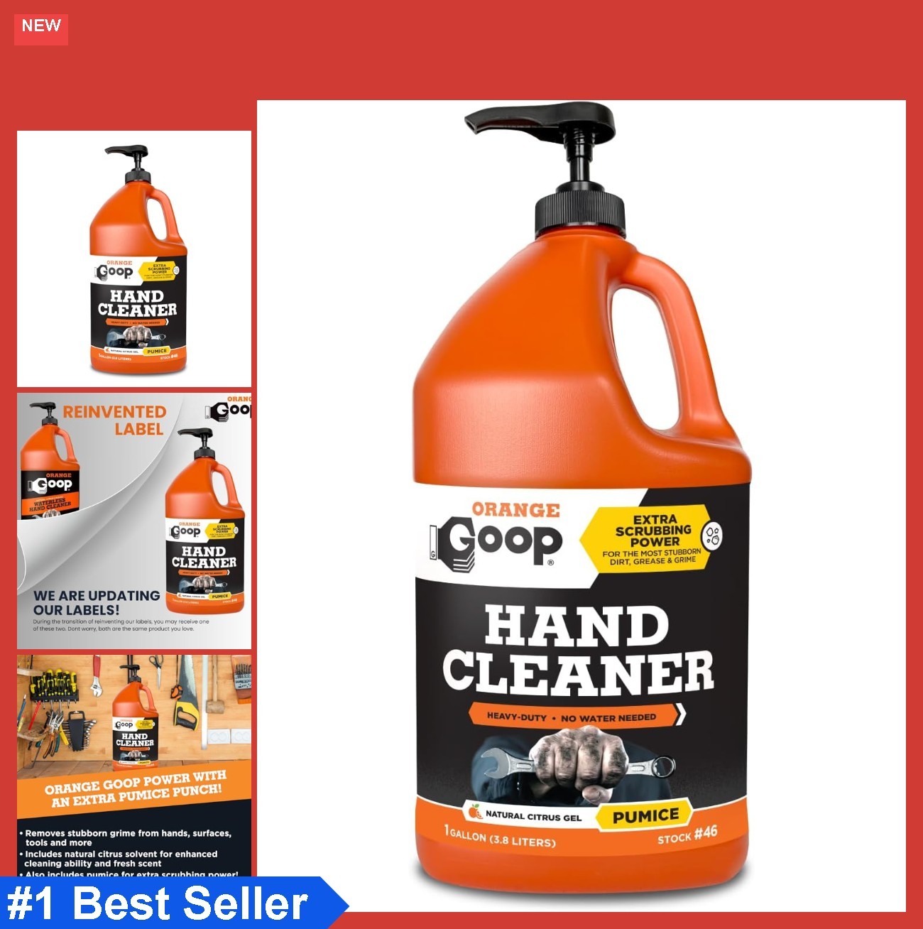 Orange Goop Hand Cleaner Liquid with Pumice 128 Fl Oz Citrus Cleaning Agent