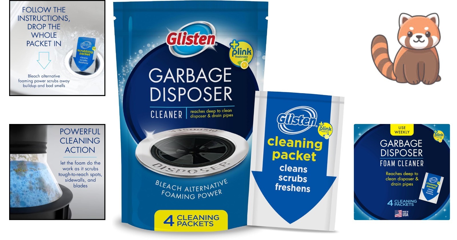 Powerful Lemon Sink Disposal Cleaner – 4 Biodegradable Foaming Packets, USA Made