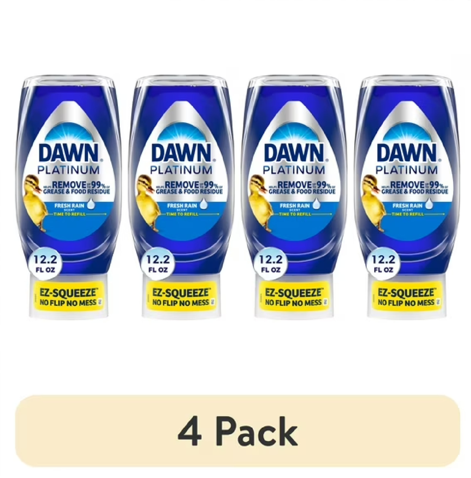 (4 pack) Dawn Platinum EZ-Squeeze Dish Soap, Fresh Rain, 12.2 oz – Grease Remova