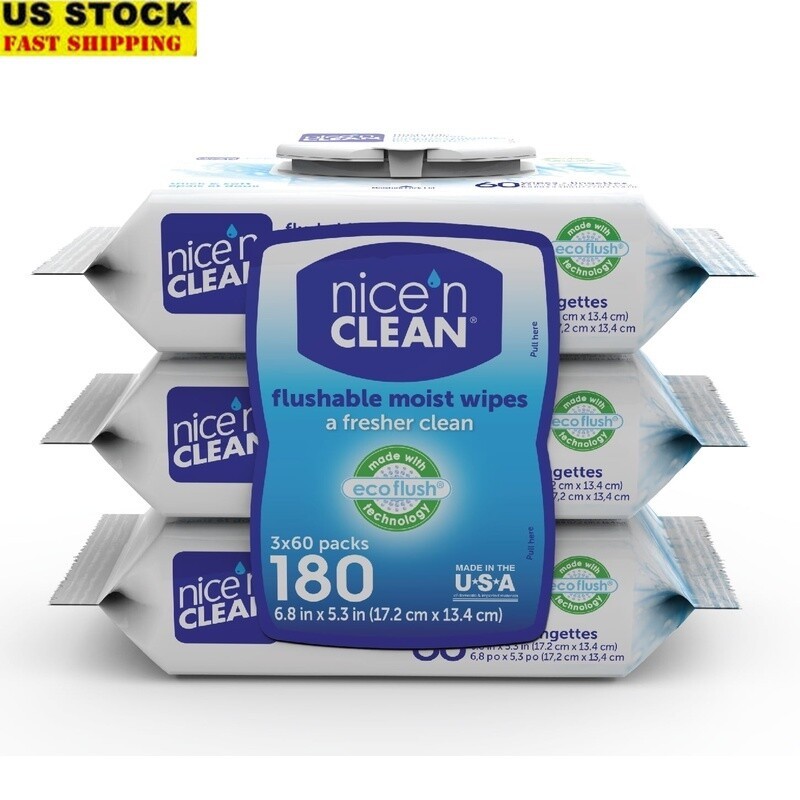 Ultra Thick Flushable Wipes 180 Count Plant-Based Aloe Vitamin E Septic Safe New