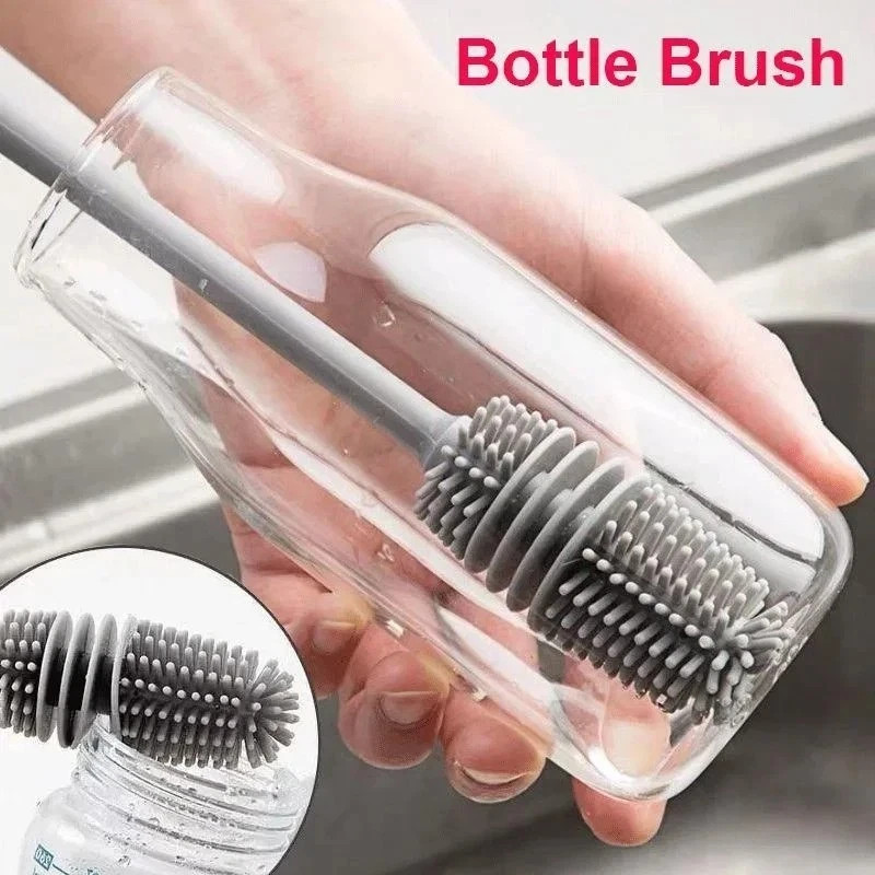 Silicone Bottle Brush Long Handle Cup Cleaner Glass Scrubber Kitchen Tool