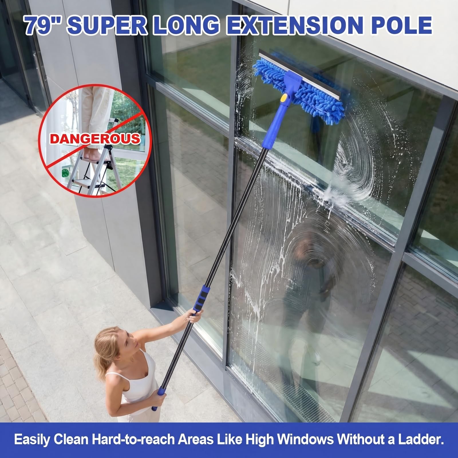 4-in-1 Squeegee for Window Cleaning Kit with Storage Bag, 79” Squeegee Windo…
