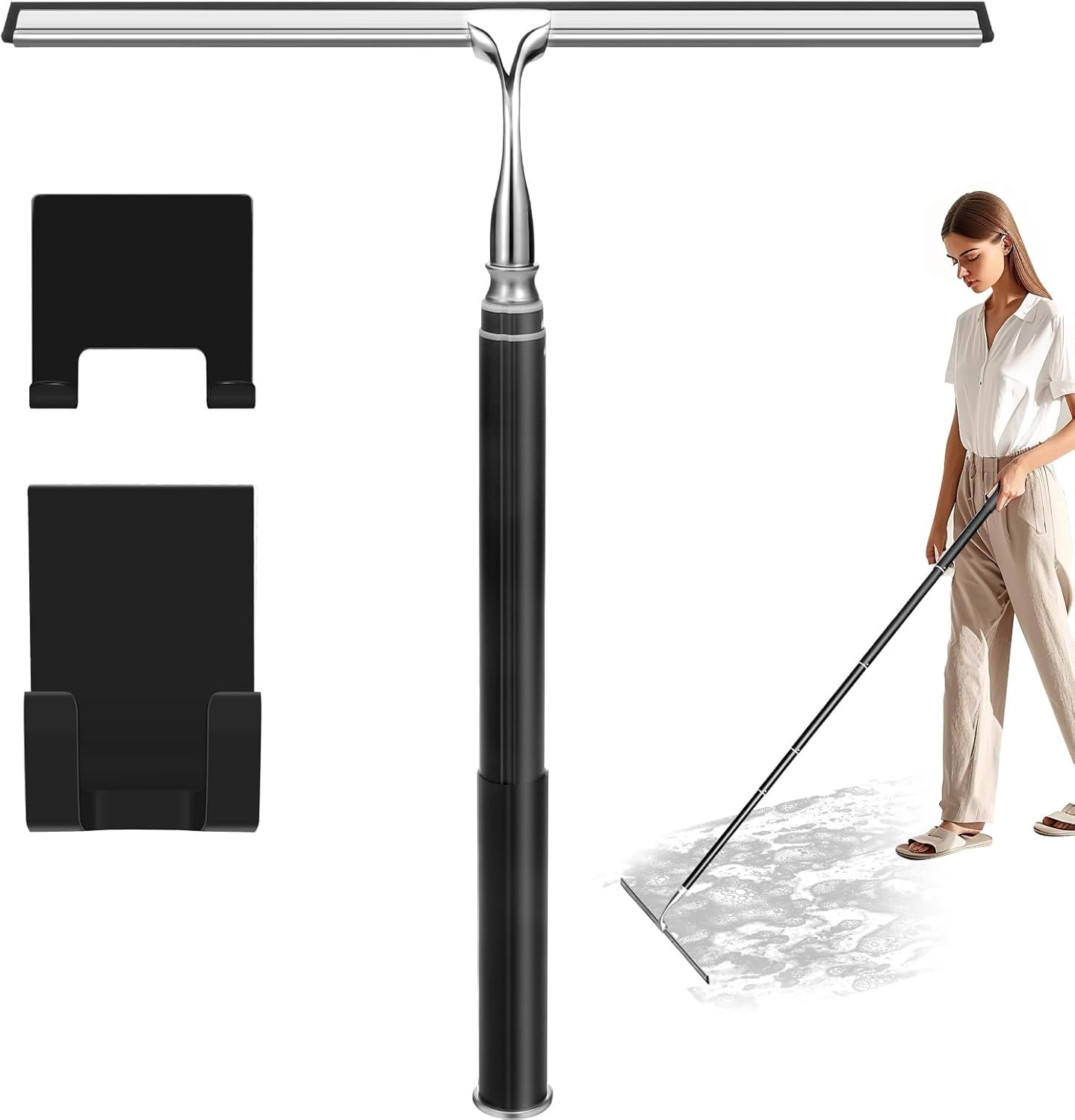 Extendable Shower Squeegee with Long Handle for Shower Glass Floor Tile Wall Car