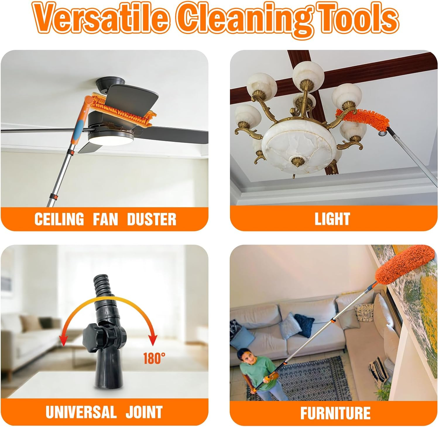26FT Reach Ceiling Fan Cleaner Duster, Fan Blade Cleaner Kit with 5-20FT Extensi