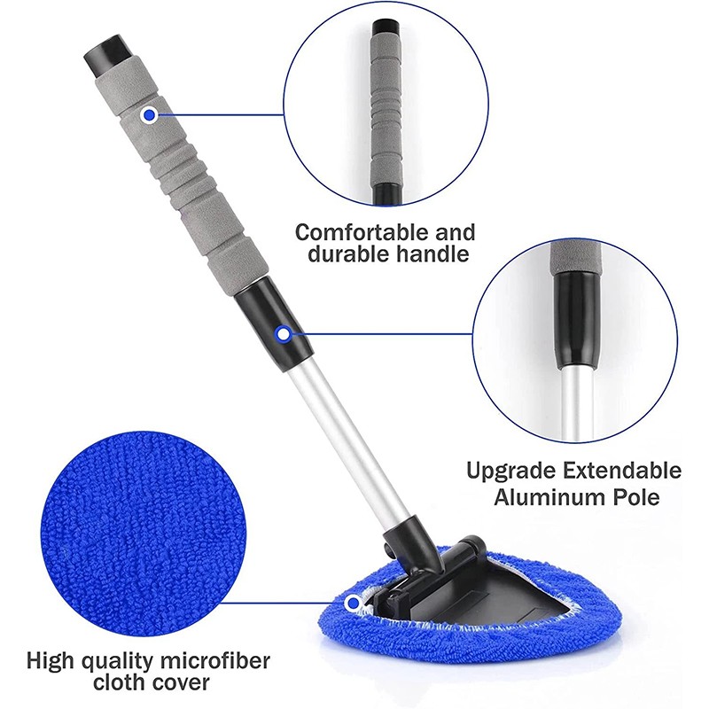 Auto Windshield Cleaning Tool Extendable Window Cleaner Brush Glass Wiper &4 Pad