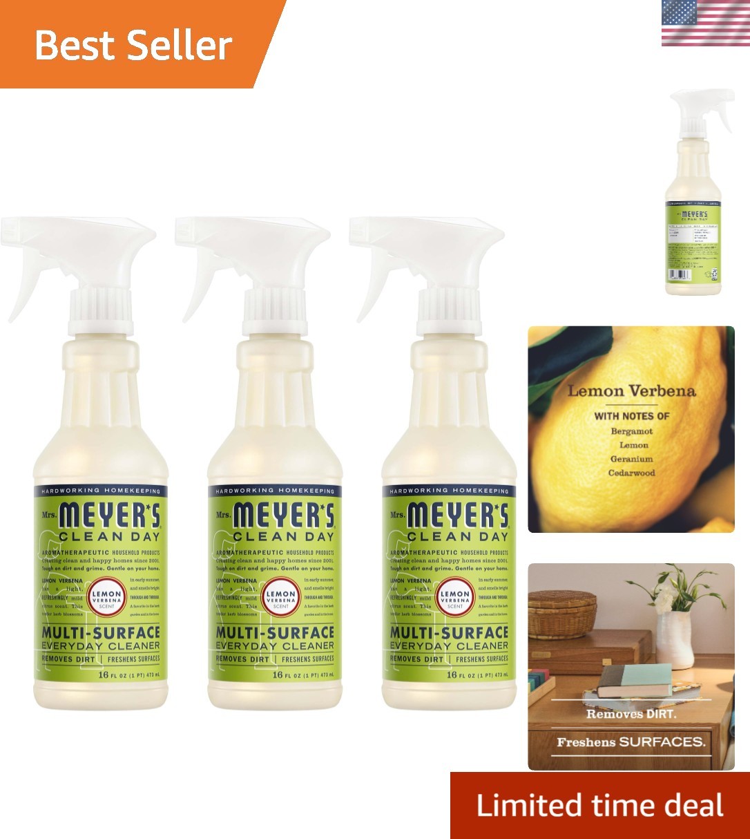 MRS. MEYER’S CLEAN DAY All-Purpose Cleaner Spray, Cruelty Free Formula, Lemon…