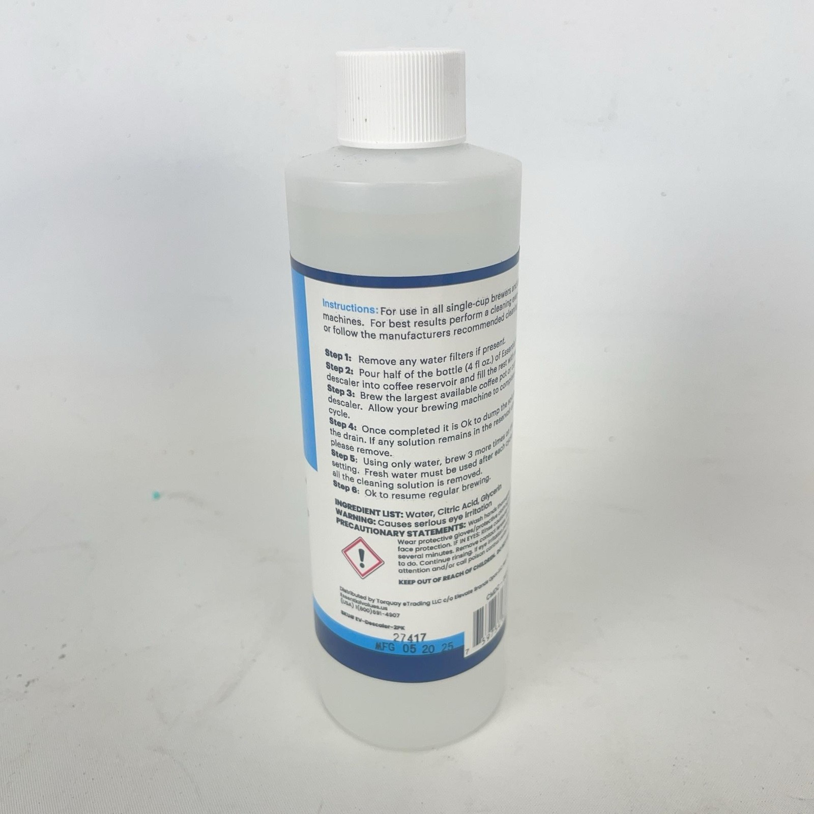 Essential Values Coffee Machine Descaler & Cleaner 8 Fl Oz Made In USA 2 Uses