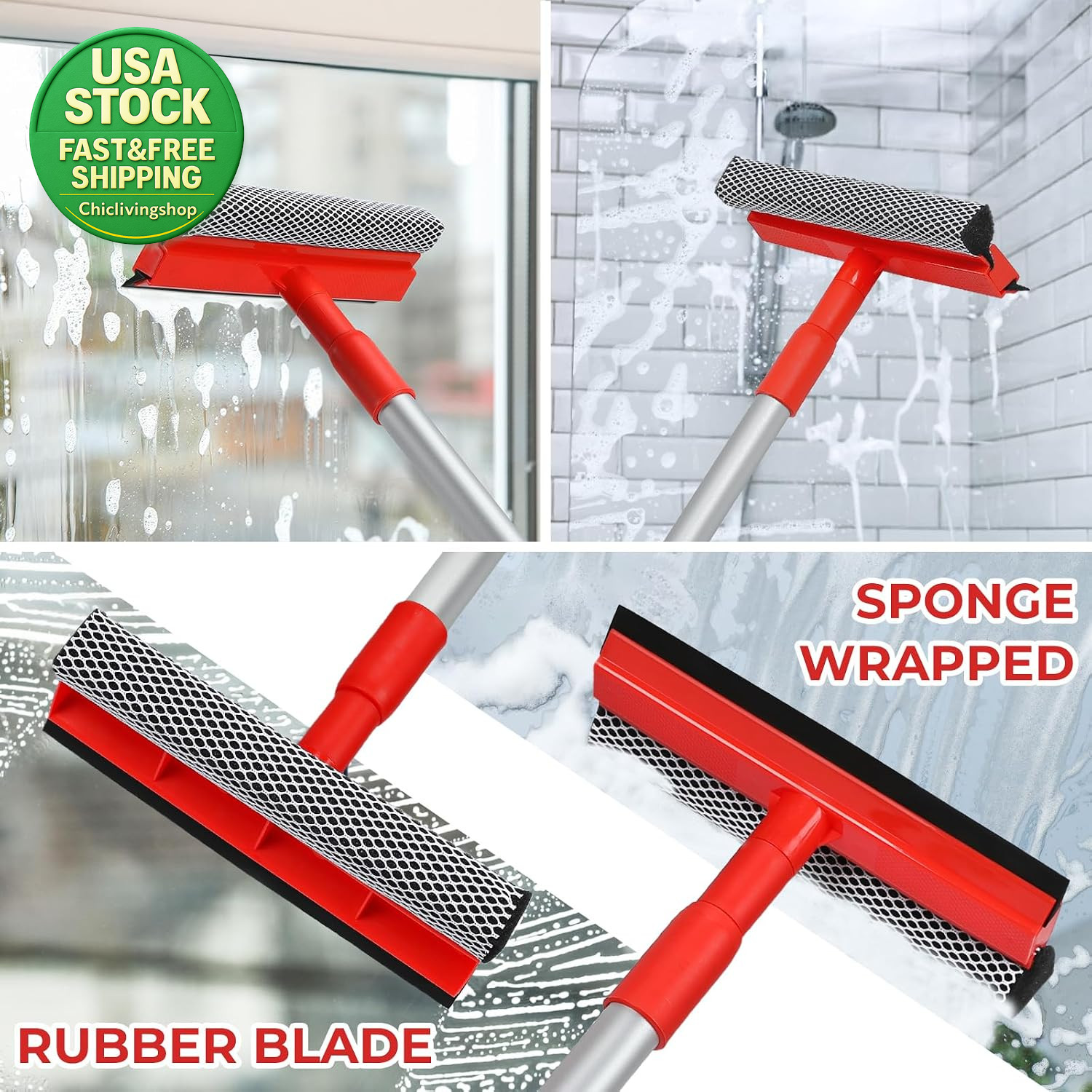 Windshield Cleaner Squeegee Tool 2 in 1 Extendable Handle 18-28.5 Inch
