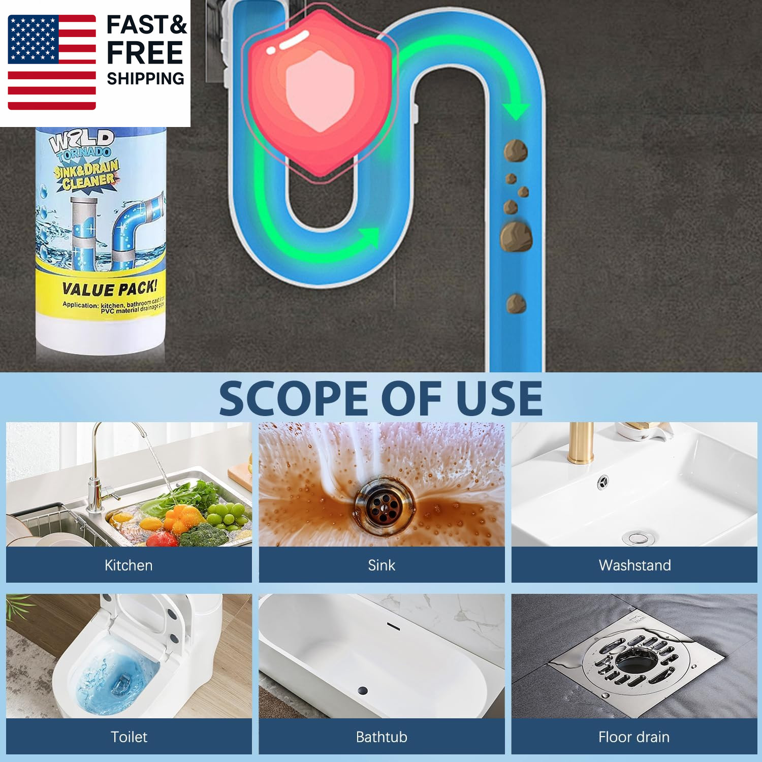 2Pc Wild Tornado Pipe Dredge,Powerful Sink Cleaner for Kitchen Toilet Pipeline