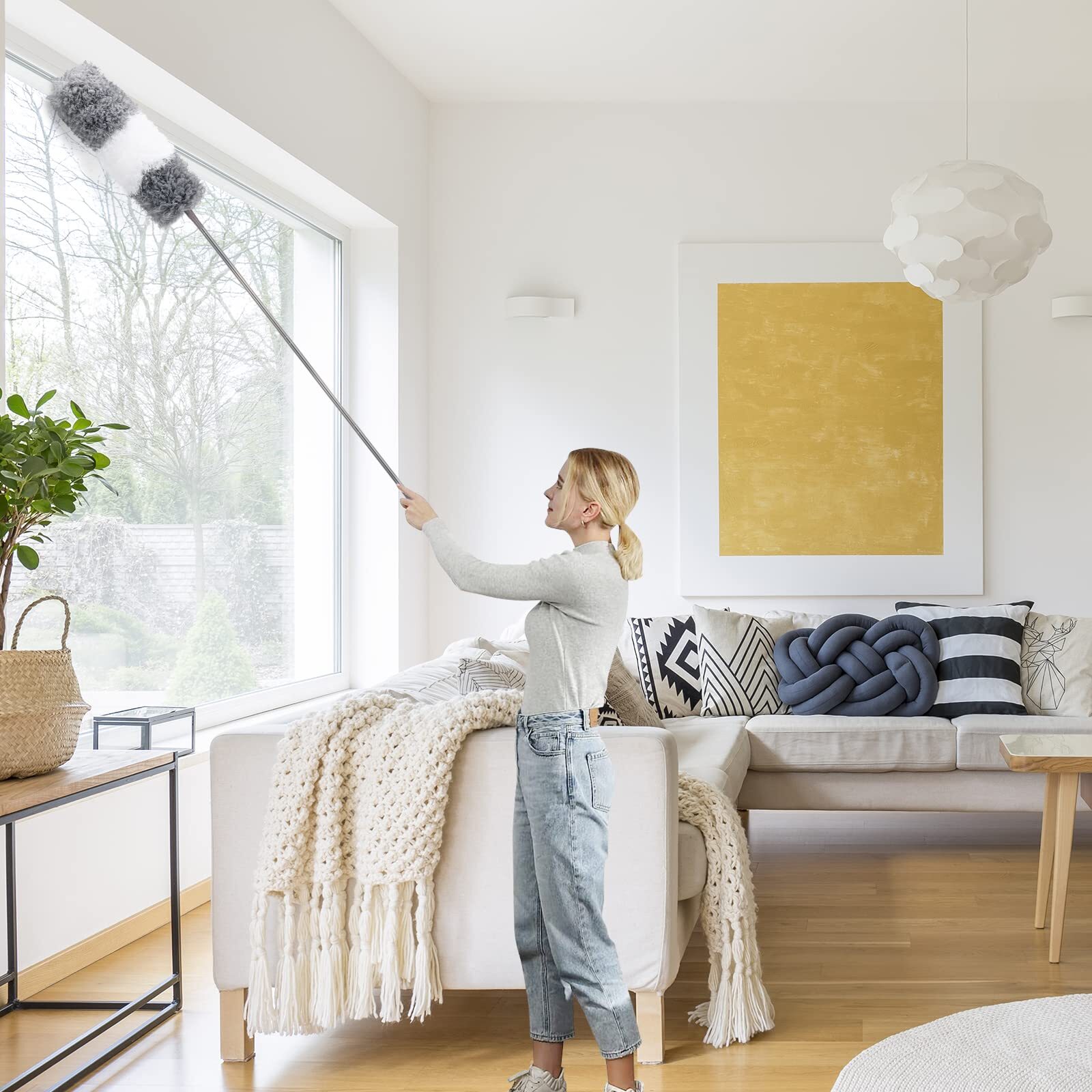 Microfiber Duster Extendable 30-100 Inches 9PCS Washable for High Cleaning