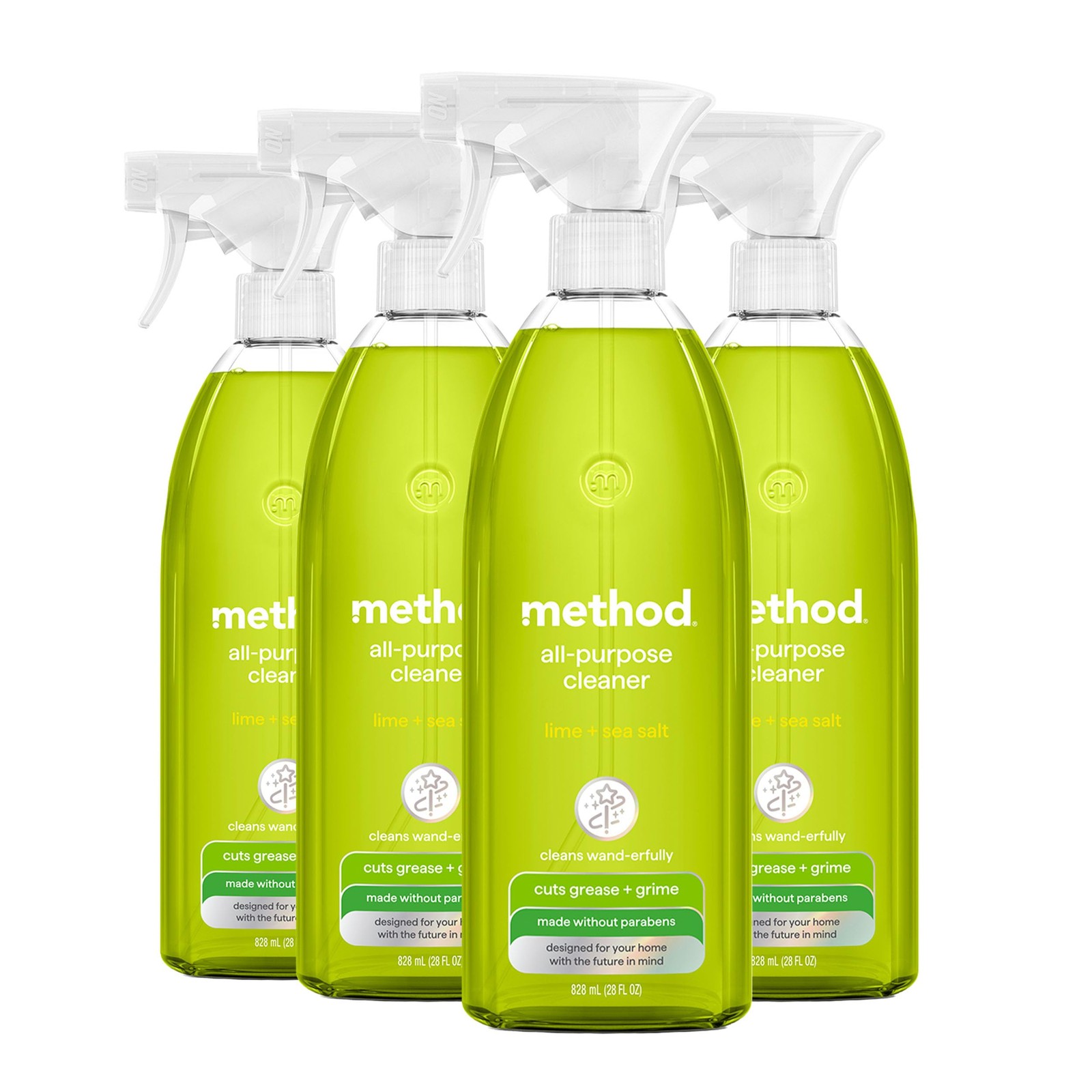 Method All-Purpose Cleaner Spray, Lime + Sea Salt 28 Fl Oz (Pack of 4), White