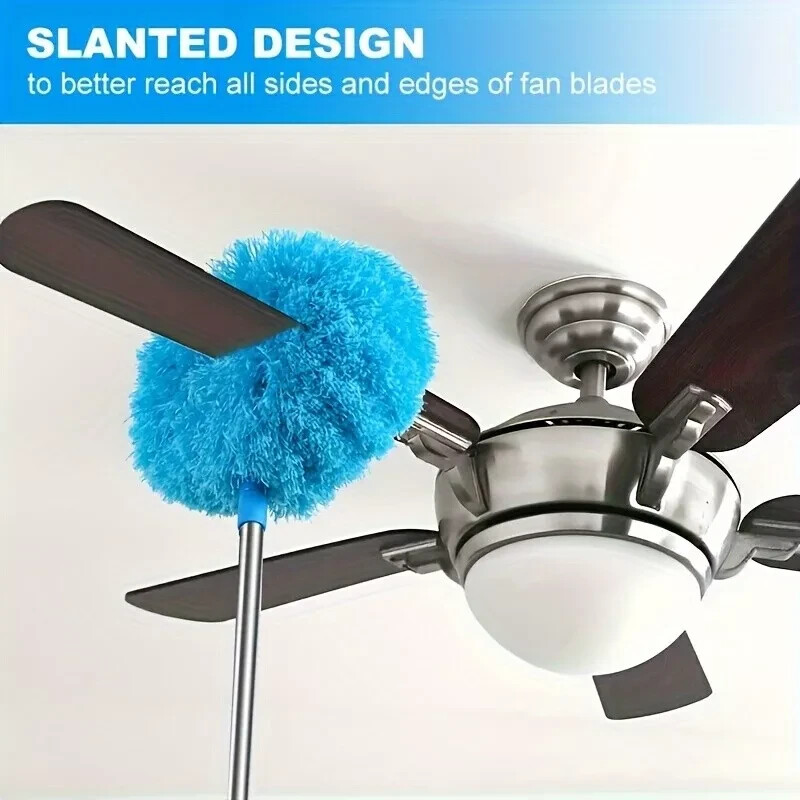 1pc Ceiling Fan Duster with Extension Pole – Washable Microfiber Brush for Fans