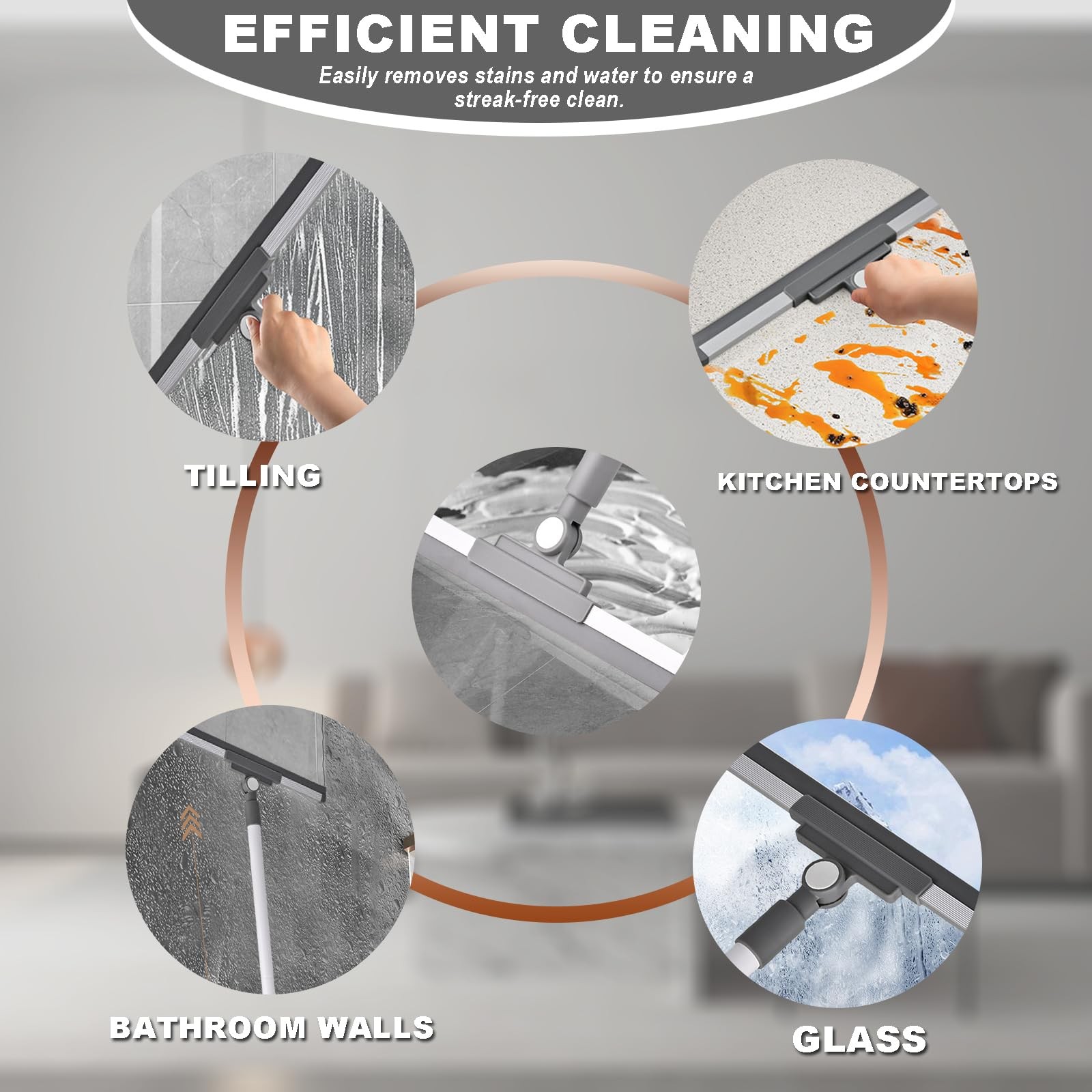 Squeegee Broom for Floor Shower Squeegee with Long Handle Rubber Wiper for Ba…
