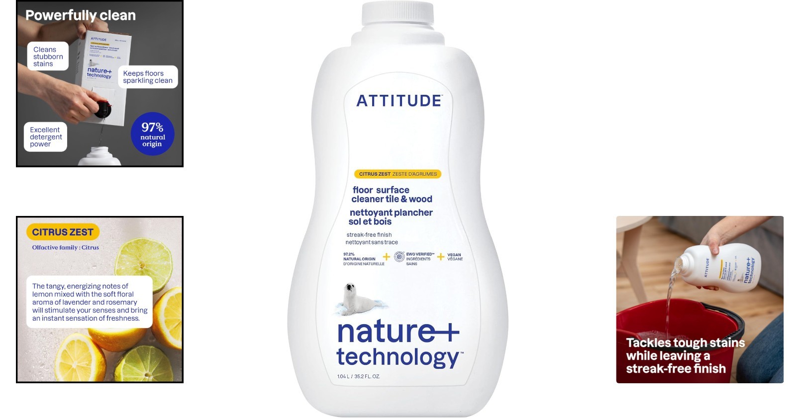EWG Verified Plant-Based Floor Cleaner for Wood, Tile & Laminate – 35.2 Fl Oz