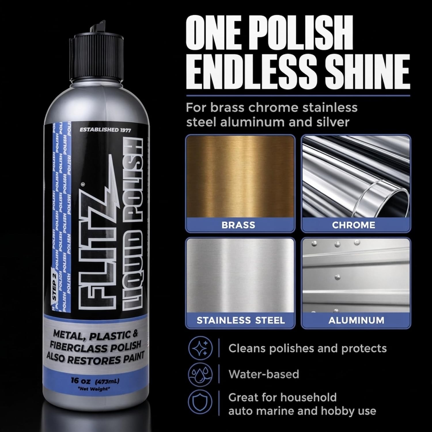 FLITZ All Metal Polish 16oz/473ml Liquid Formula (SEE VIDEO) Factory Seconds