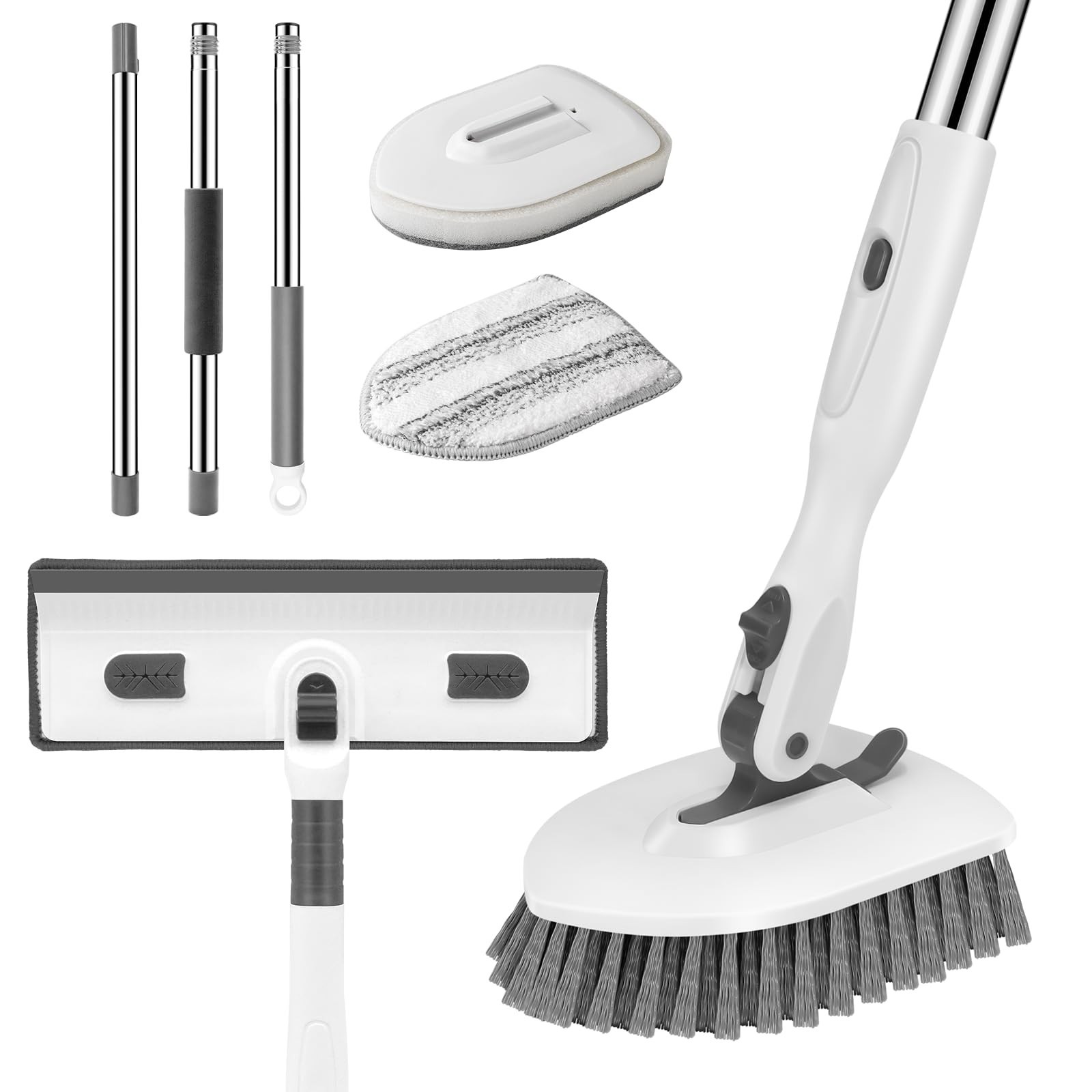 4-in-1 Tile Tub Floor Scrubber with 52″ Adjustable Handle & Window Scrubber, 3 B
