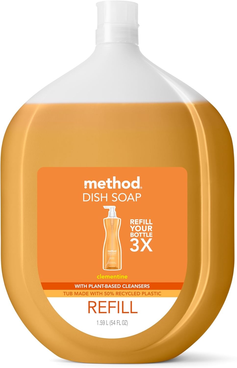 Gel Dish Soap Refill Clementine Scent Powerful Cleaning Formula Large Refill Tub