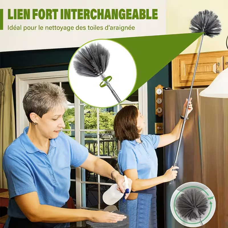 7Pcs Microfiber Ceiling Fan Duster-Cobweb Cleaner Brush Kit Telescopic Extension
