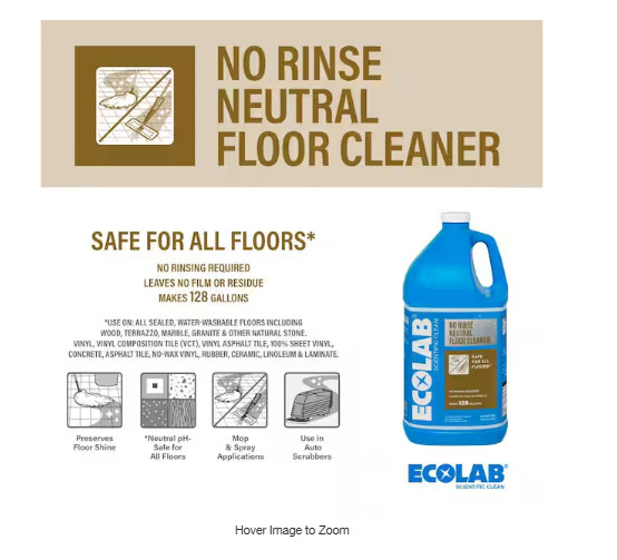 No Rinse Neutral Floor Concentrate Cleaner, Residue Free Formula for Tile 1 Gal.