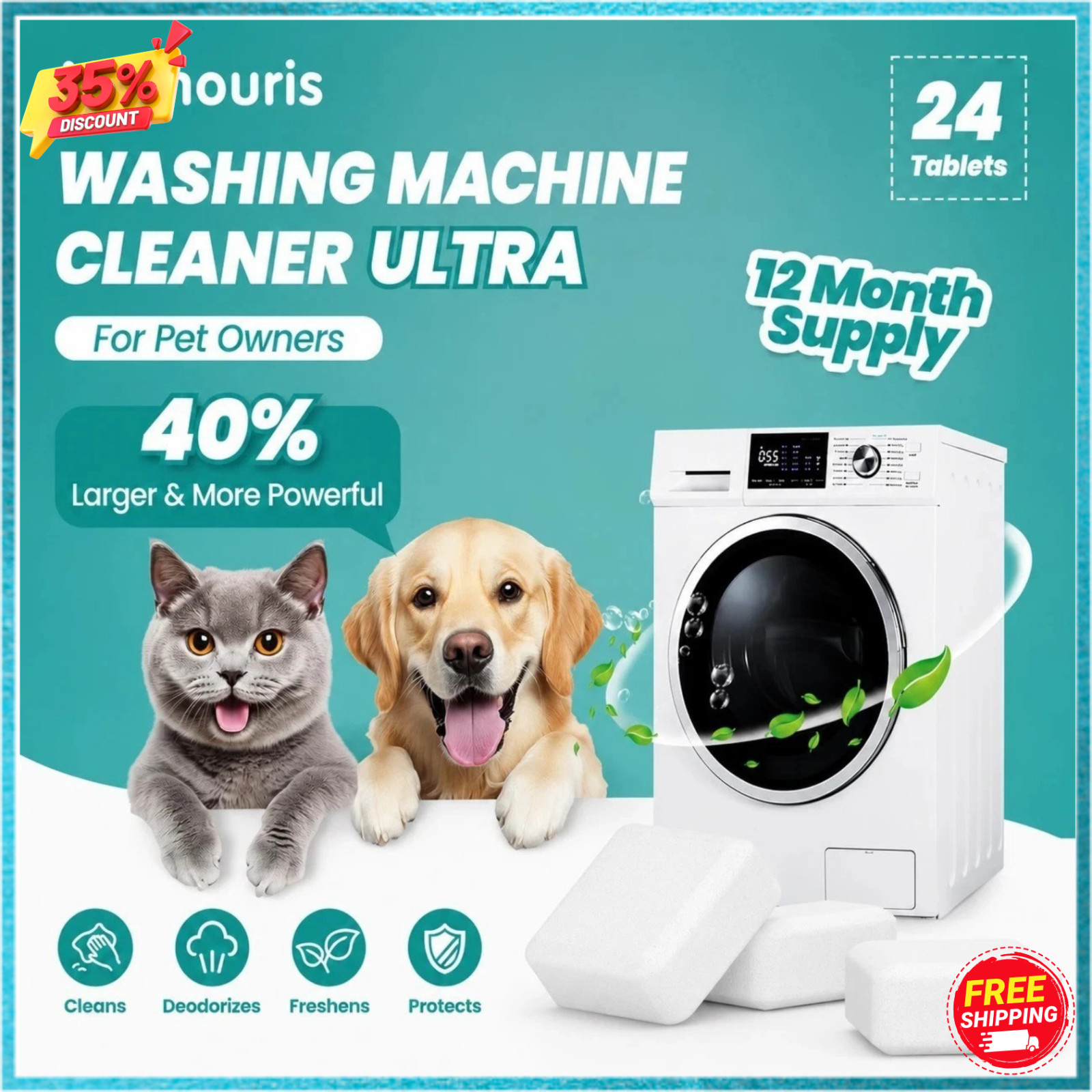 Uproot Clean Washing Machine Cleaner Tablets – 24 Pack for a 12 Month Supply. Fo