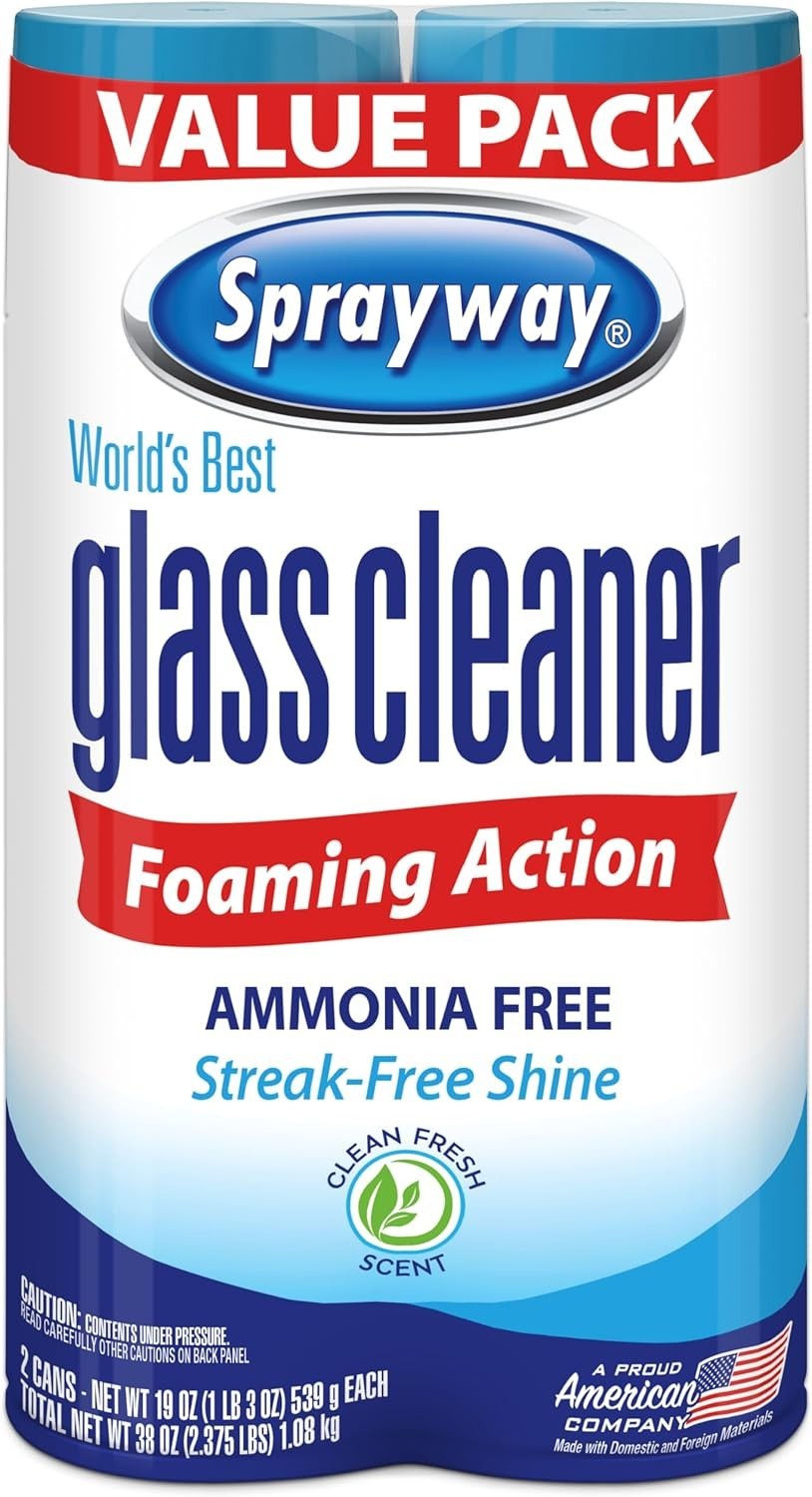 Sprayway Glass Cleaner Foaming Aerosol Spray, 19oz, Pack of 2