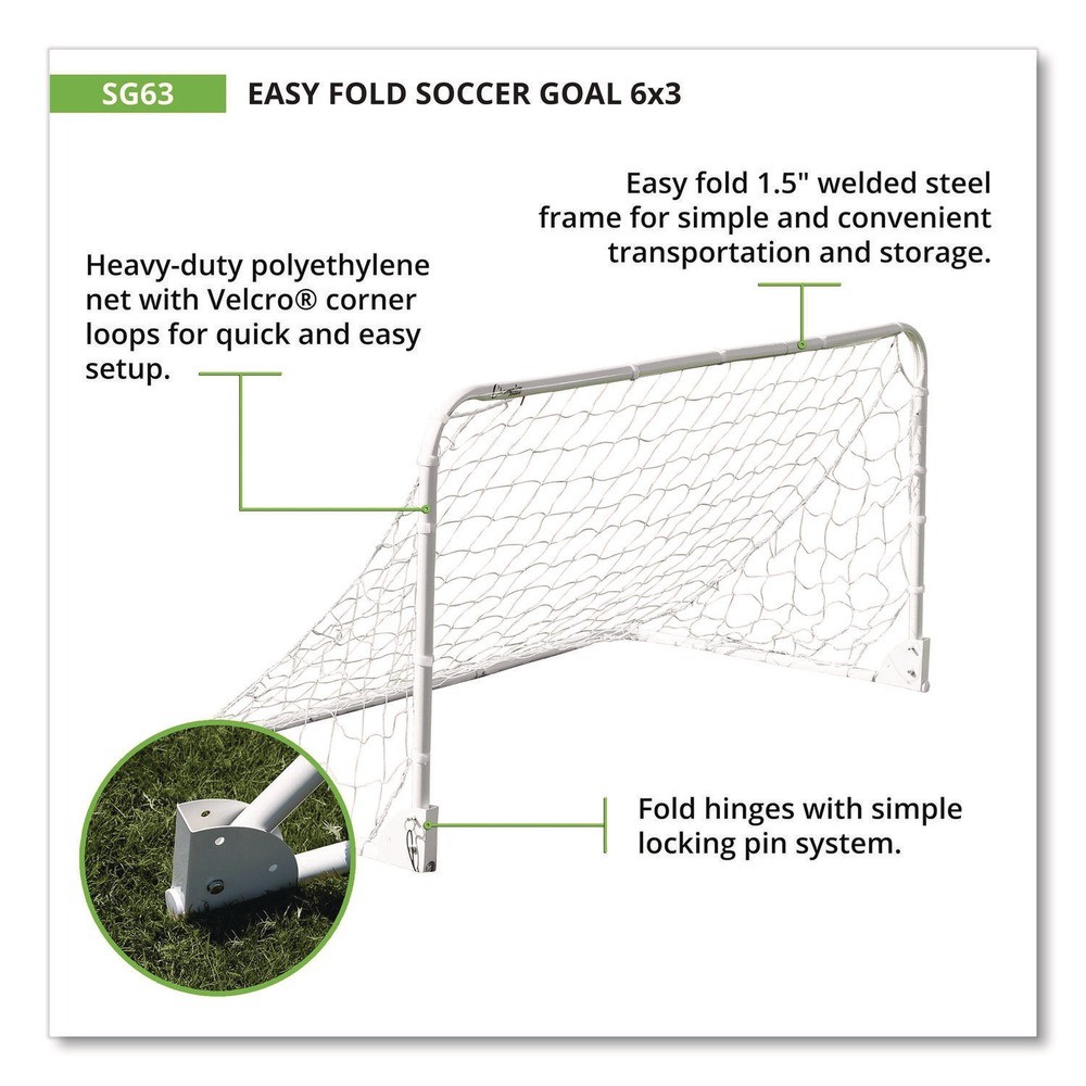 Champion Sports SG63 6 ft. x 3 ft. 1.25″ dia Frame Easy Fold Soccer Goal New