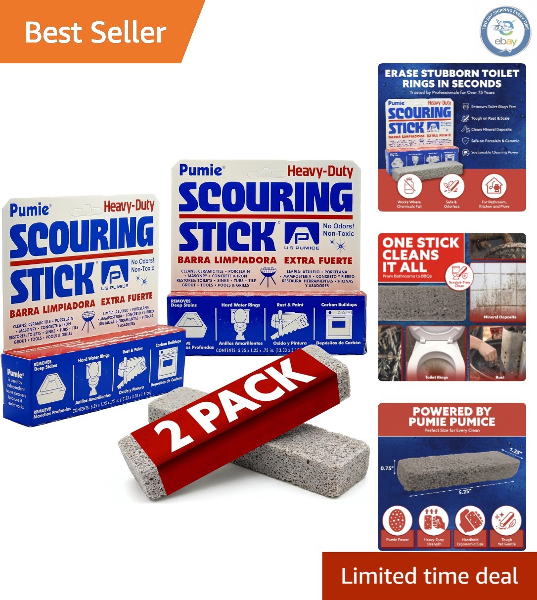 Family-Friendly Pumice Cleaning Bars – 2 Pack for Kitchen & Bathroom Use