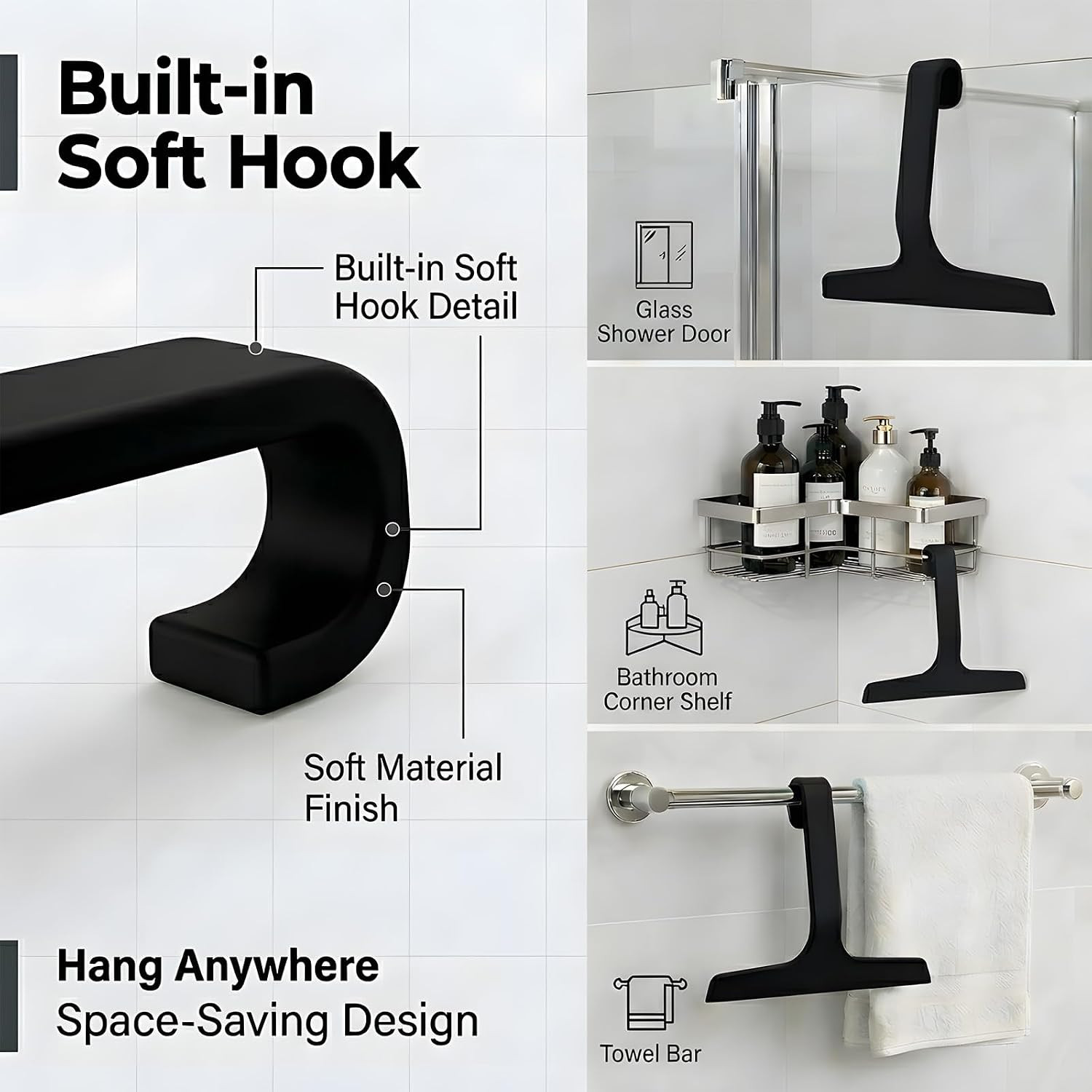Bathroom Glass Shower Door Squeegee, Silicone & Metal, Black, 10″W X 9.2″L | Eff