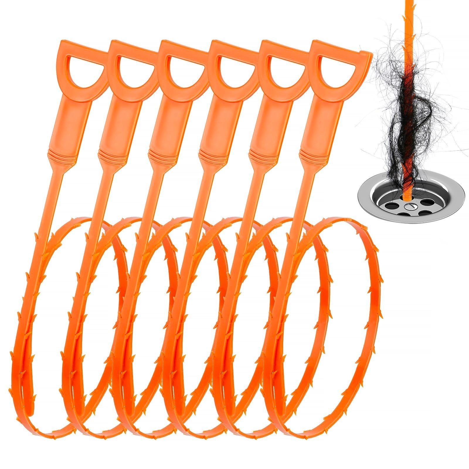 6-Pack 25in Hair Drain Clog Remover Sink Shower Tub Snake Cleaner Tool Set*