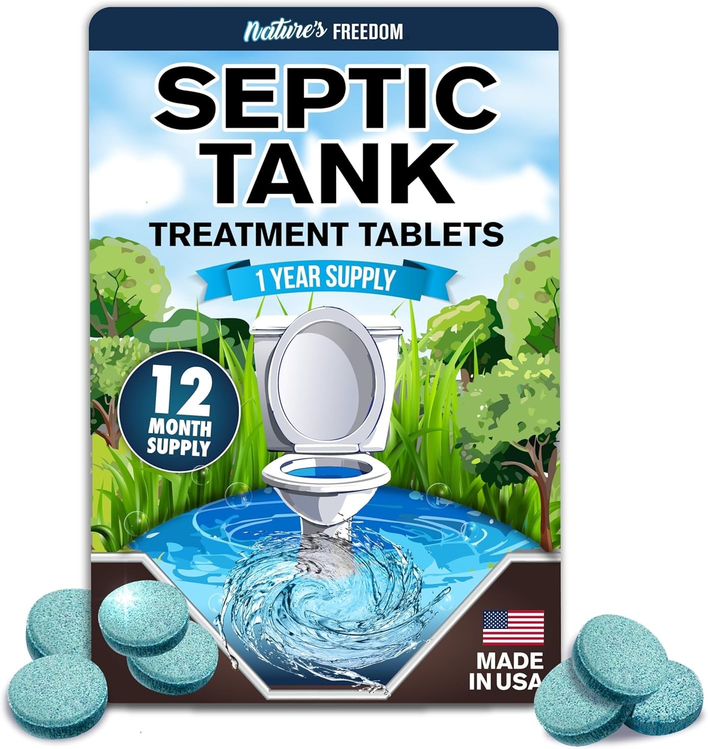 Septic Treatment Tablets – Powerful Enzyme Formula – 1 Year Supply – Made in USA