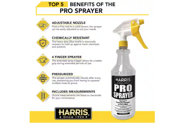 Chemical Resistant Professional Spray Bottle 32 oz Adjustable Tip 4 Pack