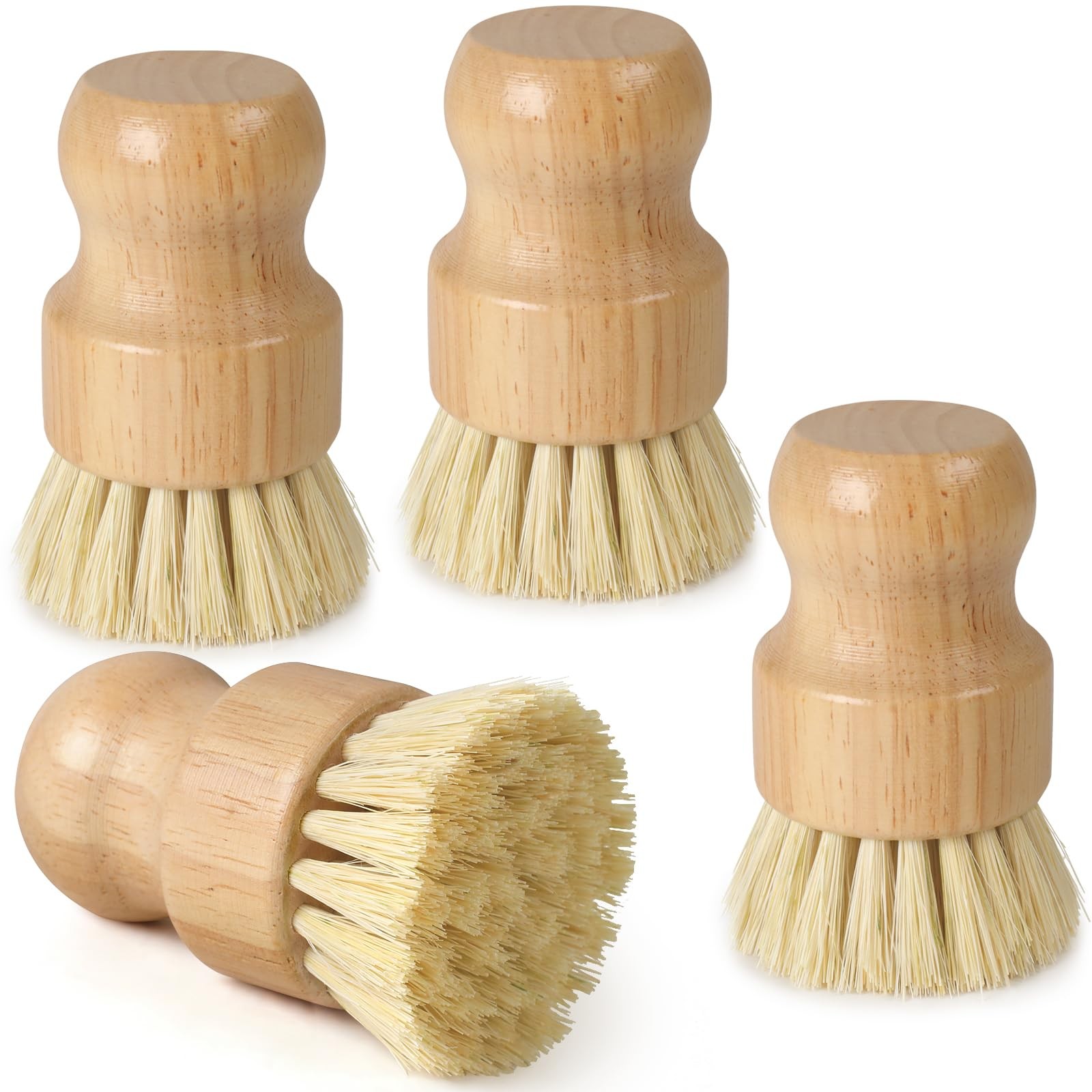 4 Pack Bamboo Dish Brush Set, Natural Kitchen Scrub Brush with Sisal Bristles…