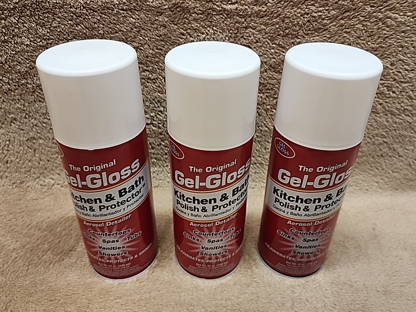 Lot of 3: Original Gel-Gloss Kitchen & Bath Polish & Protector, 12oz Aerosol Can