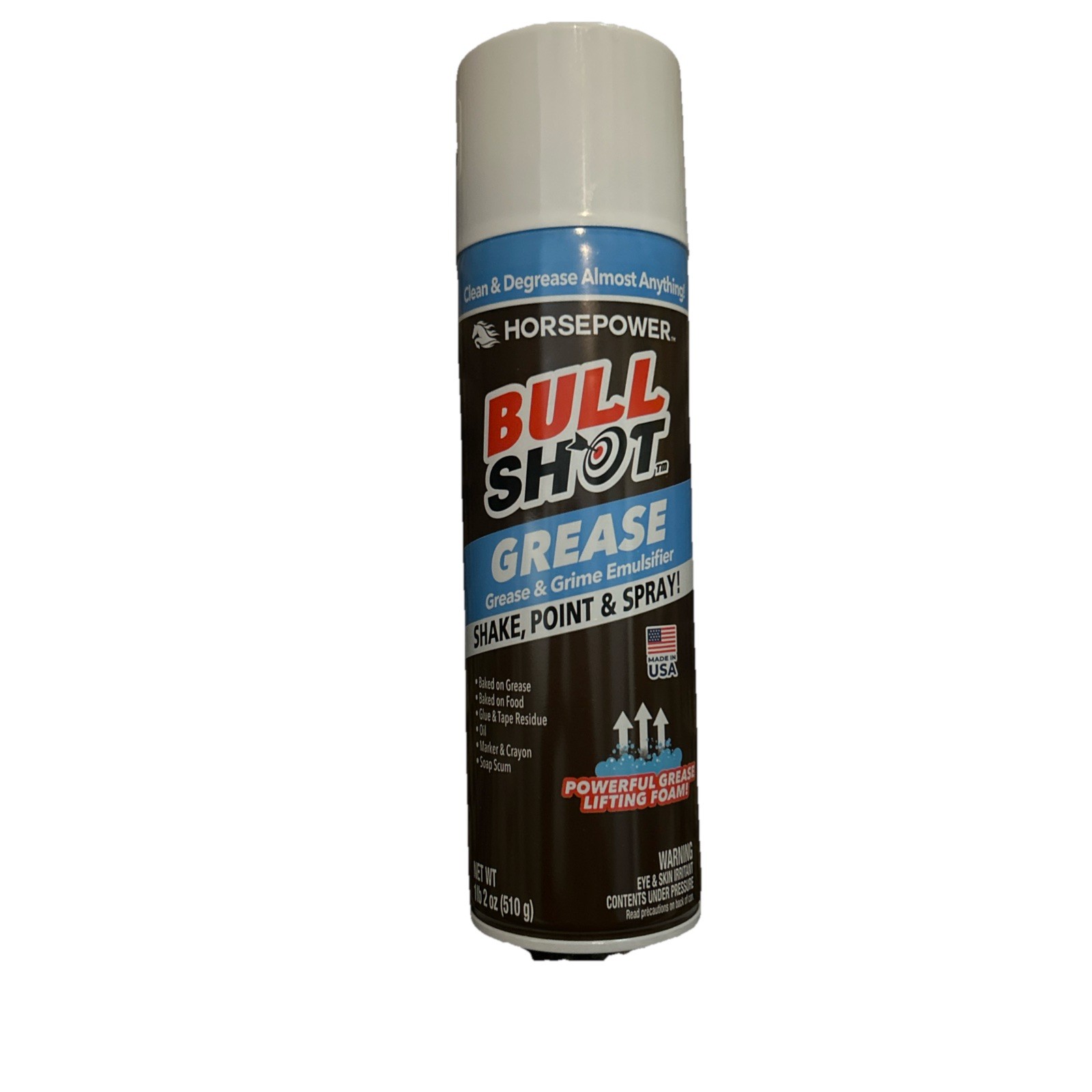 Bull Shot Grease by Horsepower Cleans Baked On Food Makers Crayons Oil Glue USA