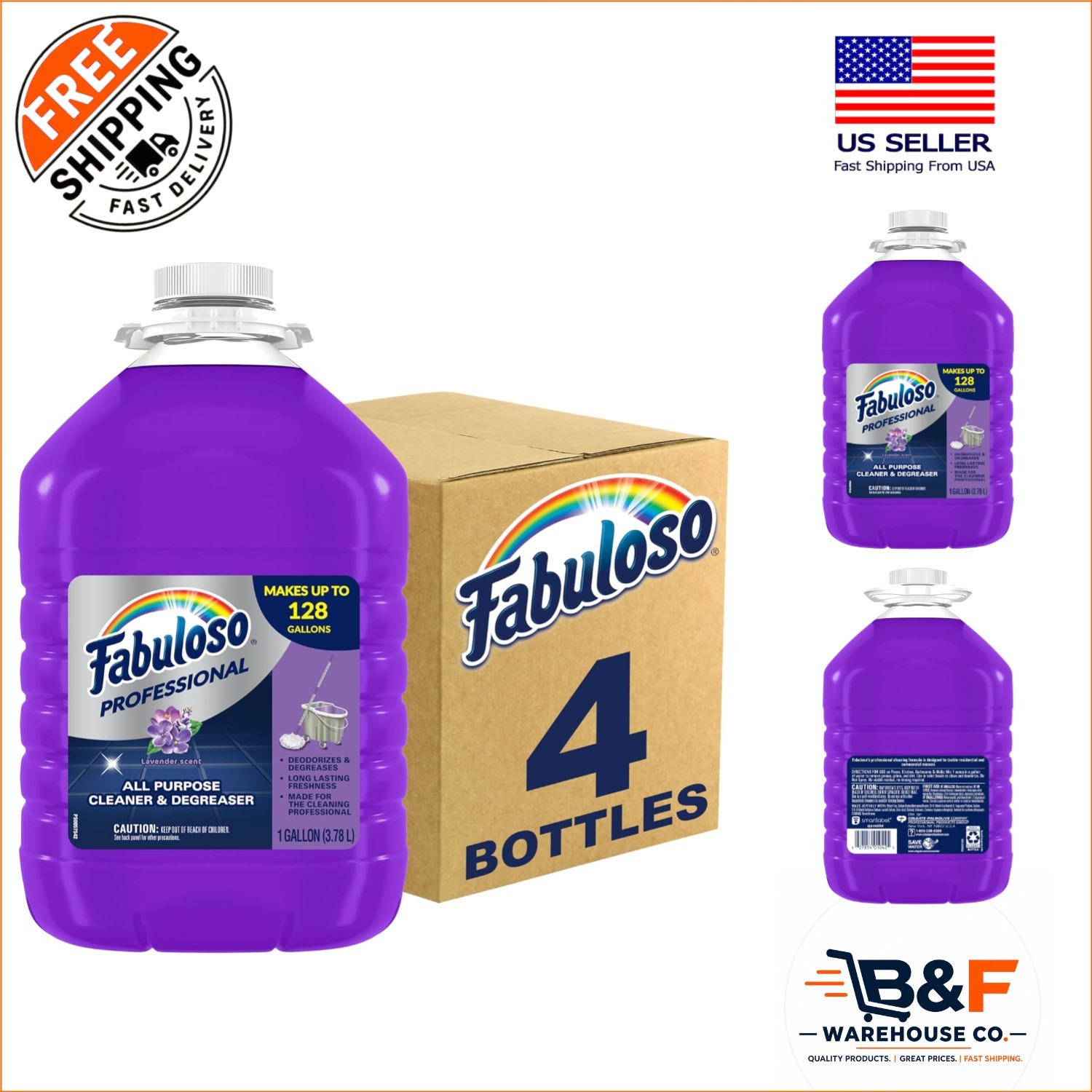 Lavender Scented Professional Cleaner – 128 Gallons Ready to Use, 4 Bottles