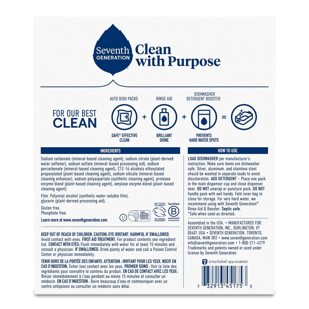 Seventh Generation Free & Clear Natural Dishwasher Detergent Packs – 45ct
