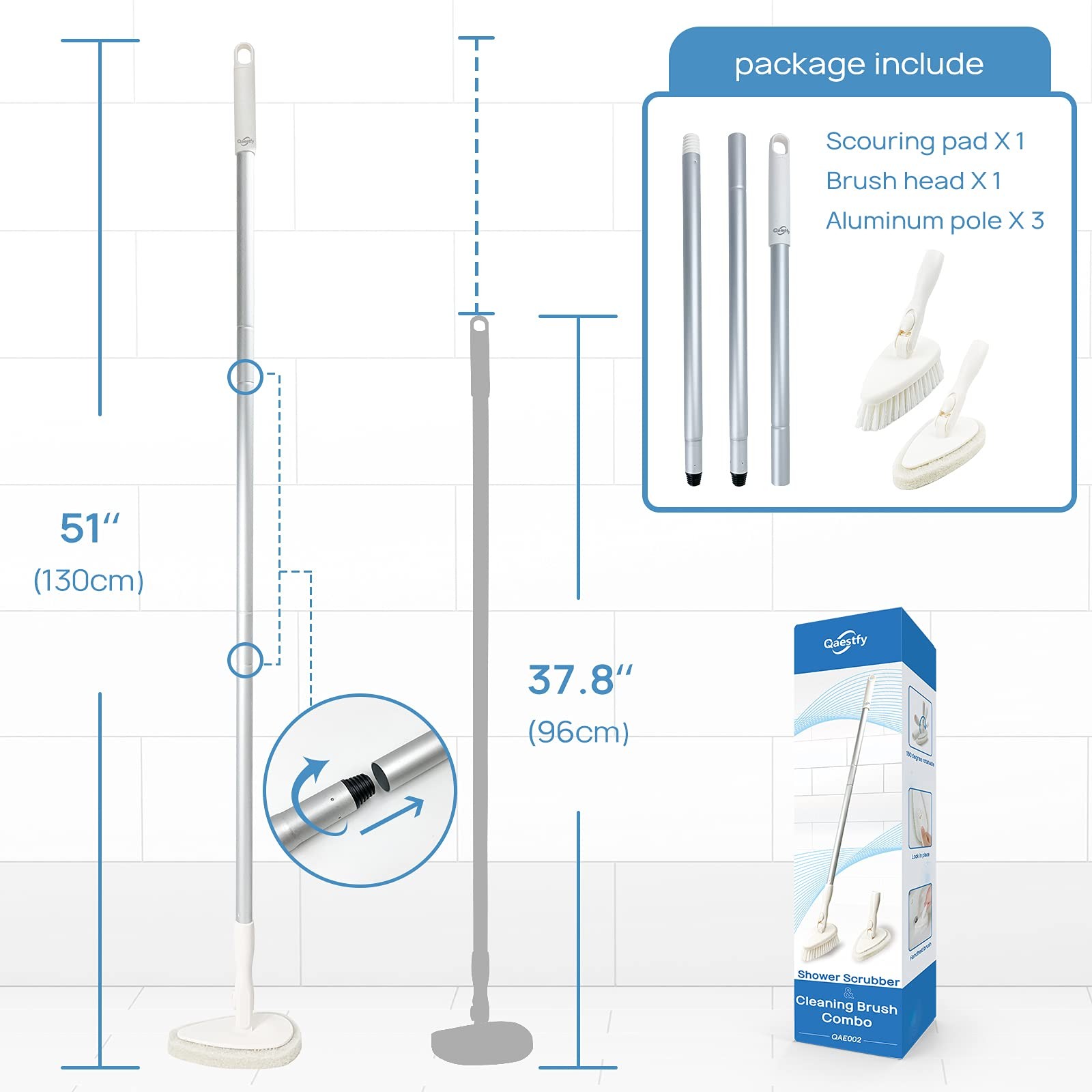 Shower Scrubber Cleaning Brush Combo Bath Tub Tile Cleaner Scrubber Brush With 5