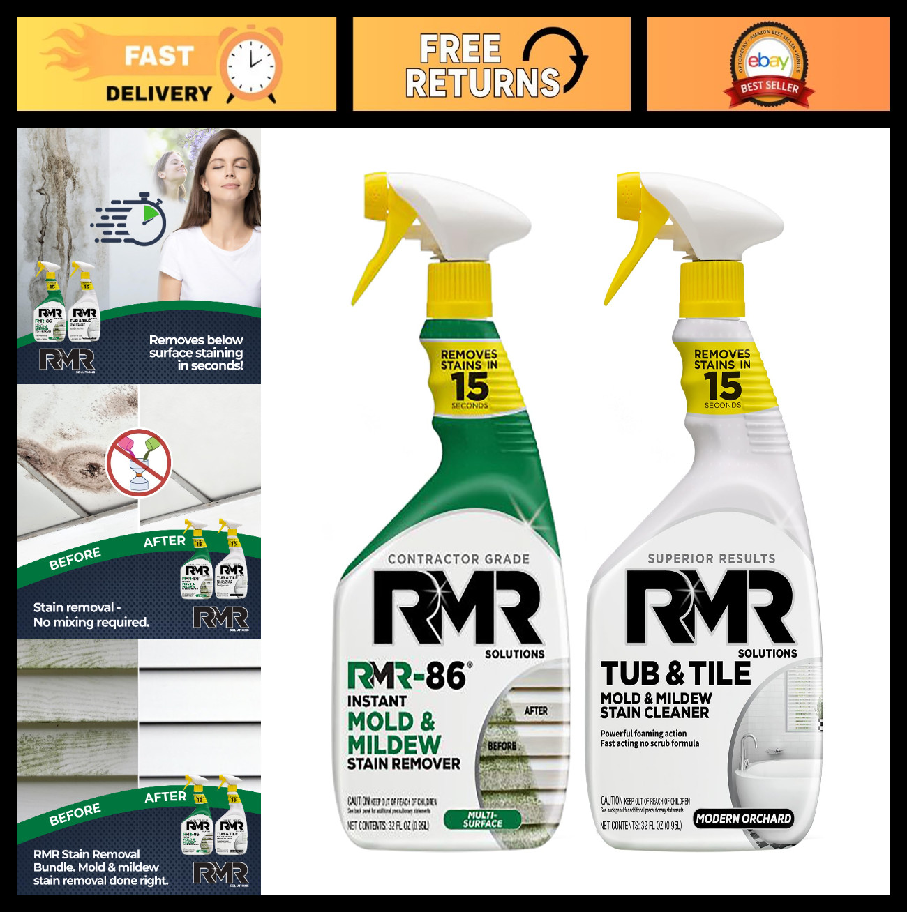 Mold & Mildew Stain Remover Kit – No-Scrub Cleaner for Bathroom, Shower, Siding