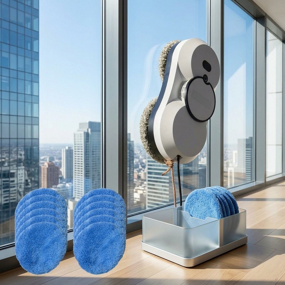 Round For Window Cleaner Robot Replacement Pads Microfiber 12 Pieces Blue