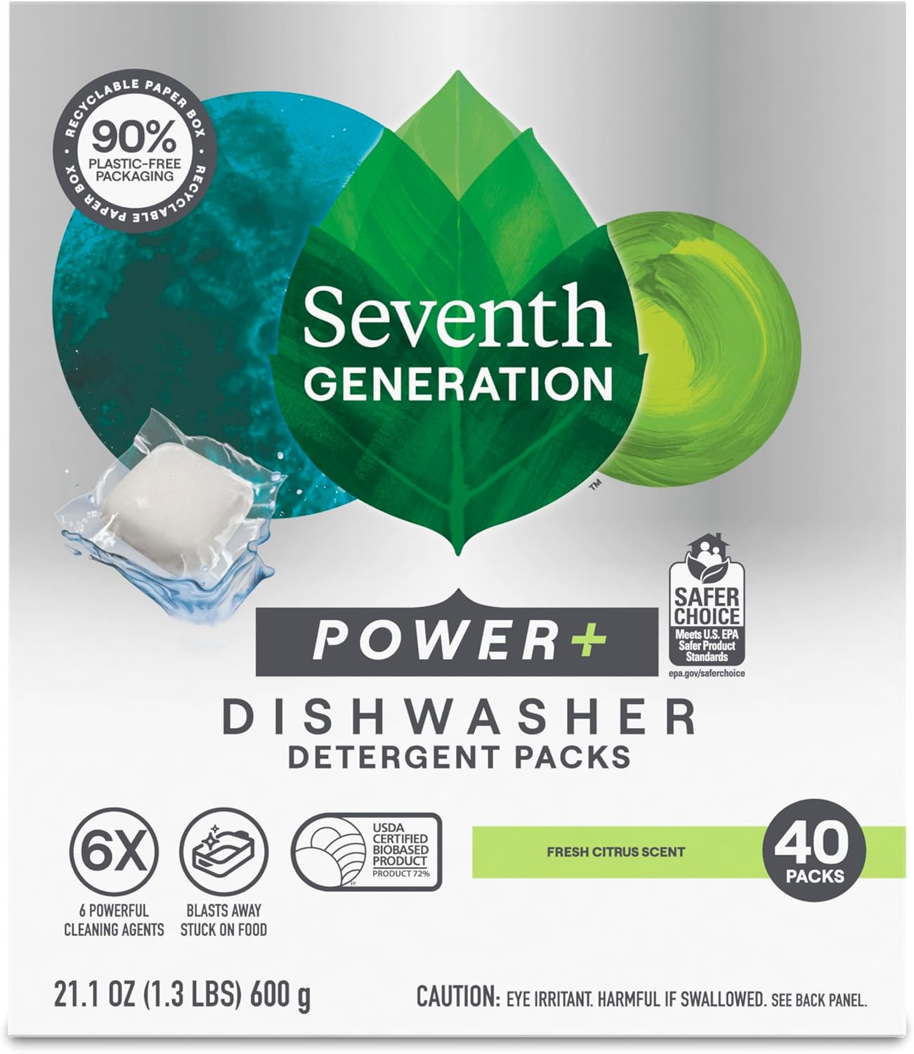 Seventh Generation Power plus Dishwasher Detergent Packs Fresh Citrus Scent