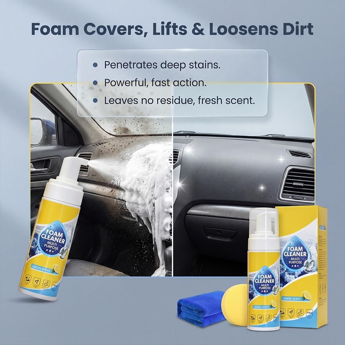 4-in-1 Multi-Enzyme Foam Cleaner, All-Purpose Spray 5oz with Sponge & Towel