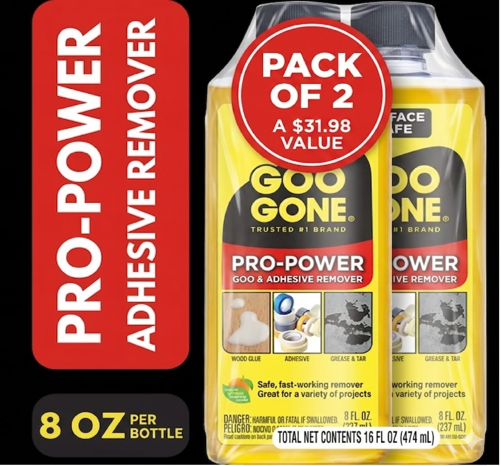 2 pack Goo Gone Pro-Power Goo & Adhesive Remover, 8 oz