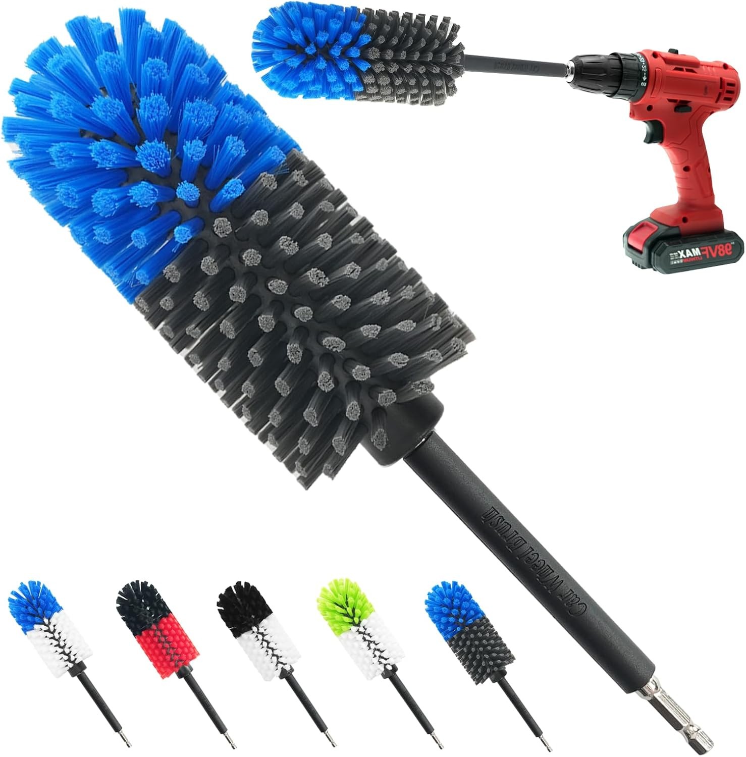 Soft Drill Wheel Cleaner Brush, Drill Brush for Car Wheel, No Color: Blue+grey