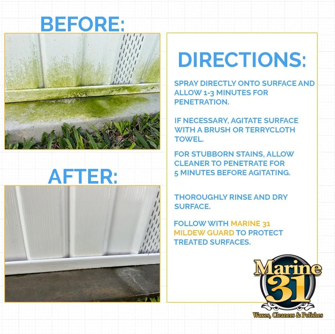 Marine 31 Mildew Stain Remover & Cleaner | Effective for Boats, Home, Patio, & B